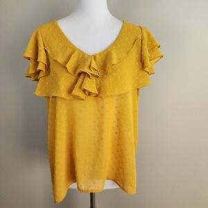 Molly Bracken Ruffle Blouse Womens M Elegant Feminine Flowy Yellow Top Office